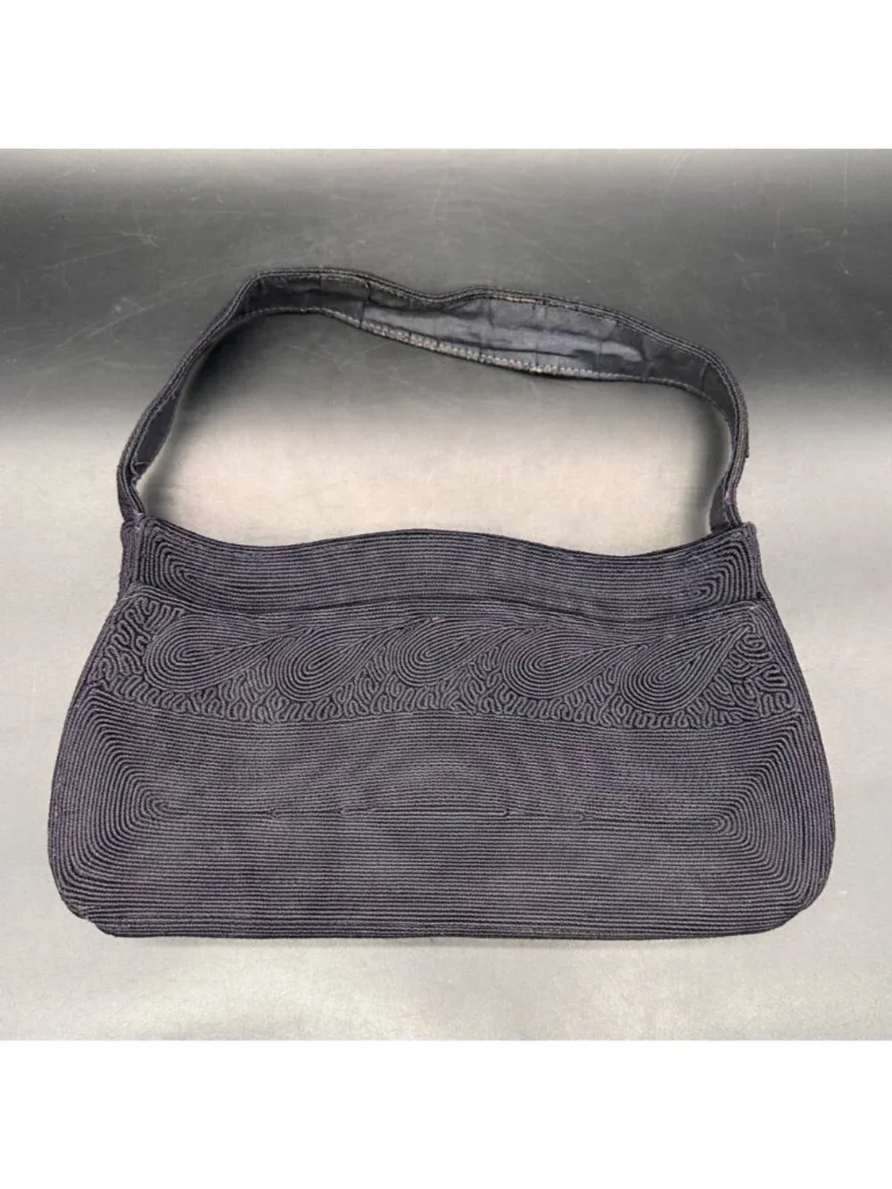 Vintage Black Corde Handbag 1940s USA Purse Swirl Mid Century Fashion Accessory